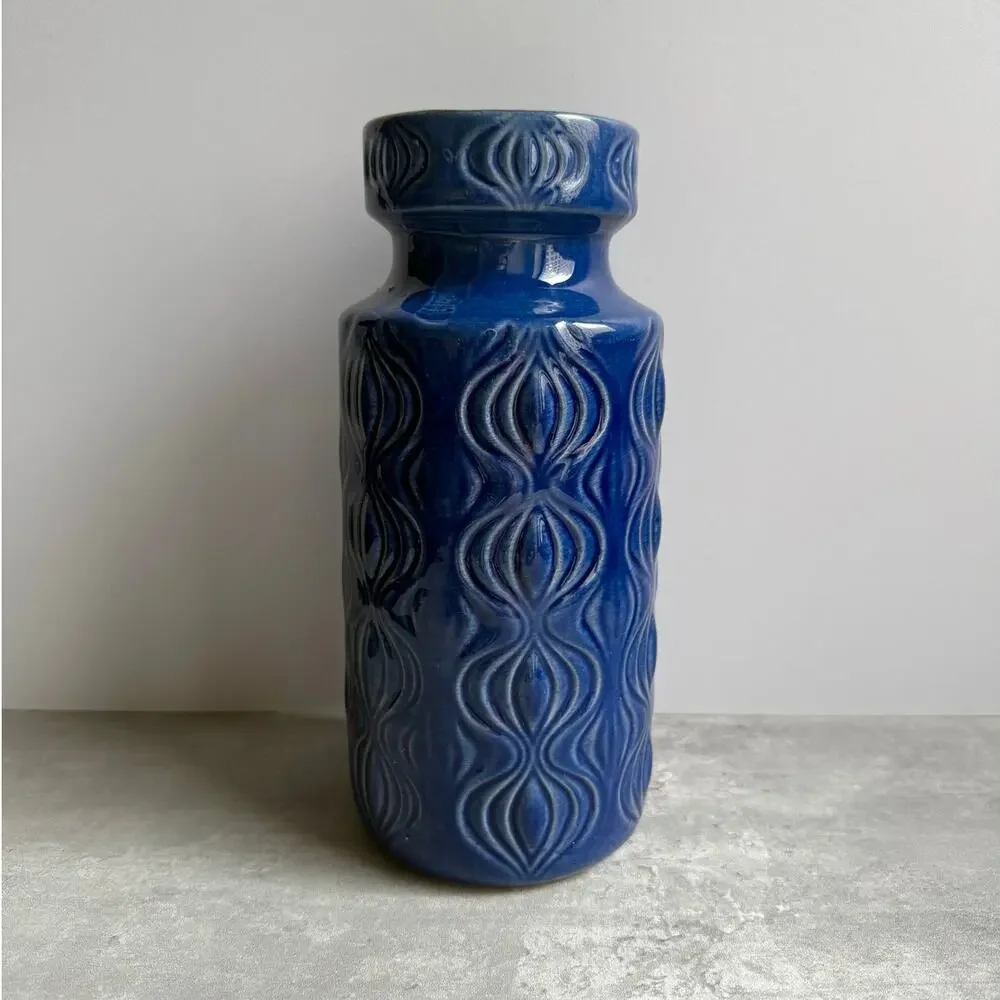 Scheurich 285-23 Amsterdam Blue Ceramic Onion Vase MCM Fat Lava West Germany 70s